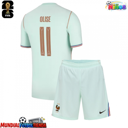 Camiseta Francia Michael Olise #11 Segunda Equipación Replica Mundial 2026 para niños mangas cortas (+ Pantalones cortos)